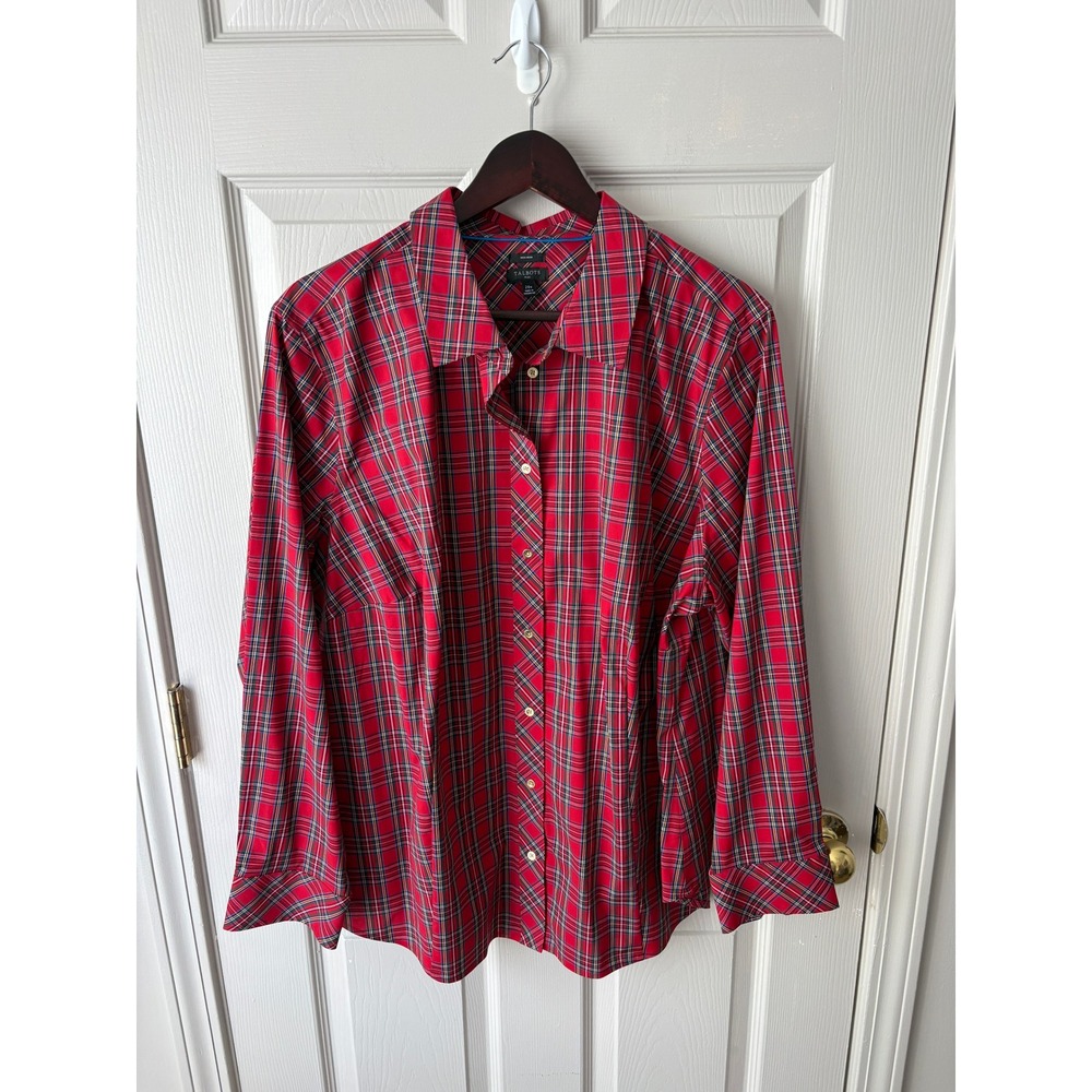 Talbots Button Down Shirt Womens 20W Red Plaid Tartan Non-Iron Long Sleeve